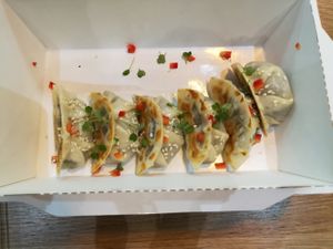 Mushroom gyoza at Good Food Bowl in Moscow