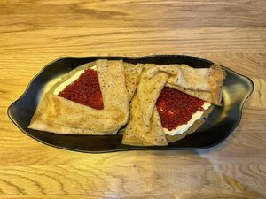 Pancakes with caviar and nut cheese 🤤  at Good Food Bowl in Moscow