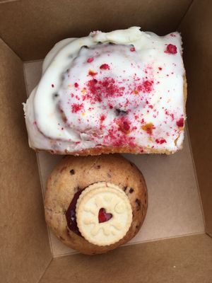 Orange-raspberry roll and stuffed  cookie  at Babyfaced Baker in Edinburgh
