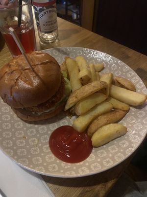 Vegan ‘buttermilk’ burger - BBQ sauce  at The White Horse Inn in Neatishead