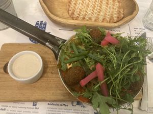 Shakshouka (comes w tahini and bread)  at Hamsa in Krakow