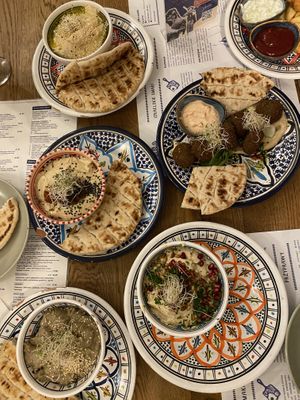 Falafel, hummuses and babaganoush   at Hamsa in Krakow