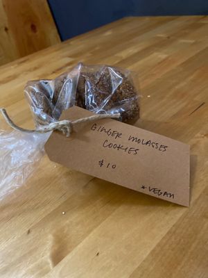 Bag of vegan ginger molasses cookies.  at Crumb Bum in Littleton