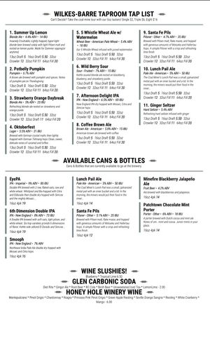 Drink menu - as of 9/2021 at Breaker Brewing Company in Wilkes-barre