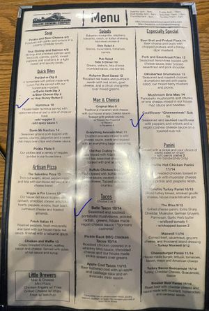 Vegan options  at Breaker Brewing Company in Wilkes-barre