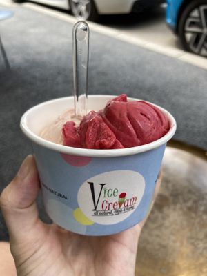 Grapefruit-mint and cherry-strawberry ice cream  at ViceCream in Bucharest