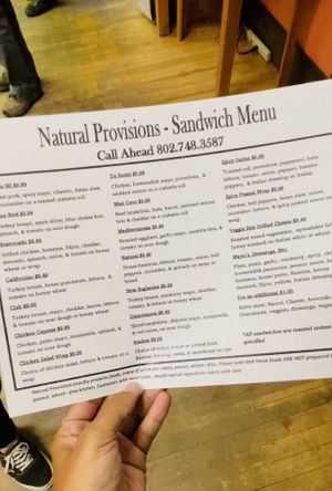 Sandwich menu  at Natural Provisions in St Johnsbury