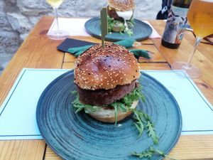 Vegan = red beans patty at Bubalus Burger Bar in Trogir