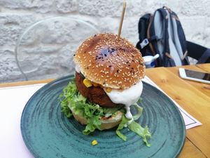 Vegetarian = zucchini patty (better) at Bubalus Burger Bar in Trogir