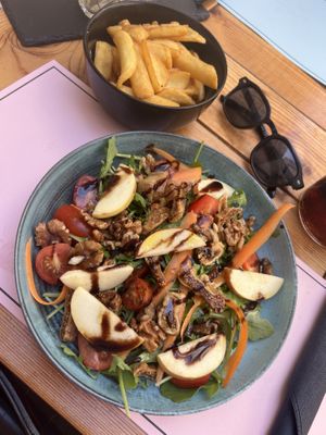 Vegan salad, fries & homemade delicious ketchup   at Bubalus Burger Bar in Trogir