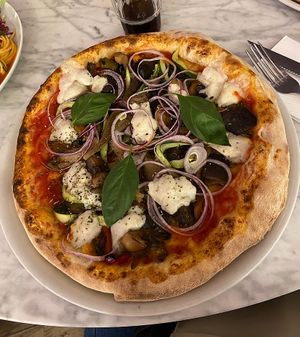 Vegan ortolana with extra cashew cheese  at Chicago Trattoria in Brussels