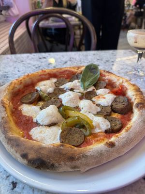 Vegan peperoni pizza  at Chicago Trattoria in Brussels