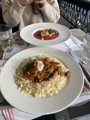 vegan ragout and vegetarian beet risotto  at Zunfthaus zu Pfistern in Luzern
