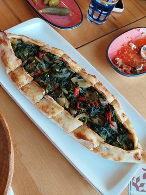 spinach pide at Ali Ocakbaşi - Karaköy in Istanbul