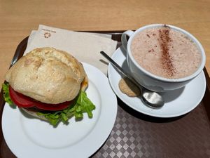 Black Bean Burger and hot chocolate  at Alnatura - Görgenstraße in Koblenz