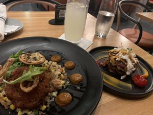 Vegan ‘Crab’ Cakes & Latkes at Portico in Grand Rapids