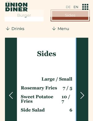 side options  at Union Diner - Bellevue in Zurich