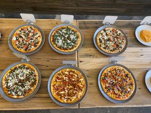 Pizzas, all vegan at Vegie Tribe in Melbourne