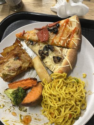 Pizza, lasagne, Chinese noodles and roast veg  at Vegie Tribe in Melbourne