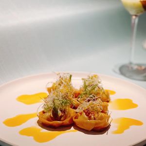 Pumpkin dumplings at Analogue Initiative in Central Singapore