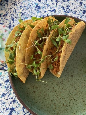 Jackfruit tacos!  I was so happy for crispy shells!  at Analogue Initiative in Central Singapore