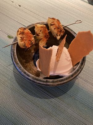 Pineapple, chickpea tuille and clove ice cream  #Veganuary at Analogue Initiative in Central Singapore