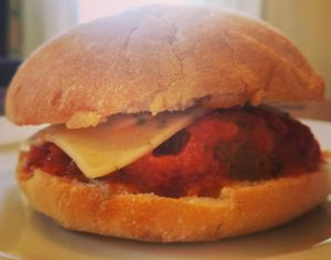 MEATBALL SANDWICH 
House-made Beyond Meat ™ Balls, bathed in house-made Marinara, 
topped with Spicy Jack or Regular cheese, 
served on a lightly toasted Portuguese Bun at The Hearty Herbivore in Komoka