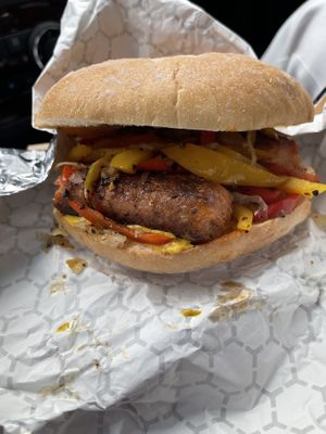 Beyond Sausage on a bun  at The Hearty Herbivore in Komoka