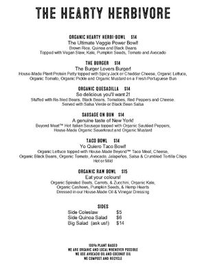 Menu Fall 2022 at The Hearty Herbivore in Komoka