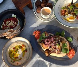 Different mezze plates  at NENI am Prater in Vienna