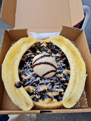 Banana and ice cream waffles at Newquay Waffle Stop in Newquay