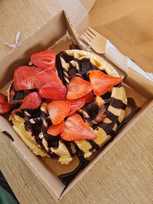 Strawberry waffles at Newquay Waffle Stop in Newquay