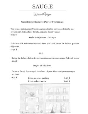 Menu at SAUG.E cuisine végane in Sherbrooke