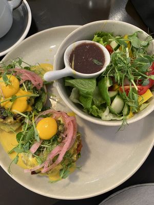 Bene and salad (loved the dressing on the salad)  at SAUG.E cuisine végane in Sherbrooke