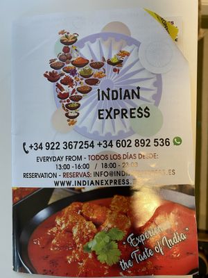 Menu front at Indian Express in Tenerife
