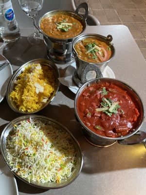Veg Balti, Veg Jalfrezi, Takha Dahl. All very nice.  at Indian Express in Tenerife