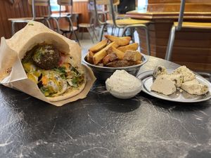 Falafel, fires, and halvah  at Falafeleria - Lavapiés in Madrid