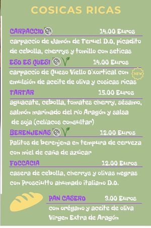 Starters menu  at Pizzeria La Pizze in Canfranc