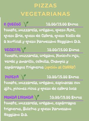 Vegetarian pizzas menu  at Pizzeria La Pizze in Canfranc