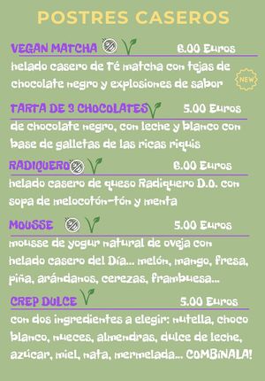 Dessert menu  at Pizzeria La Pizze in Canfranc