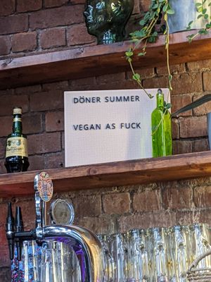 Vegan sign in interior at Döner Summer in Sheffield
