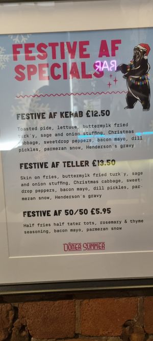 Christmas 22 specials menu at Döner Summer in Sheffield