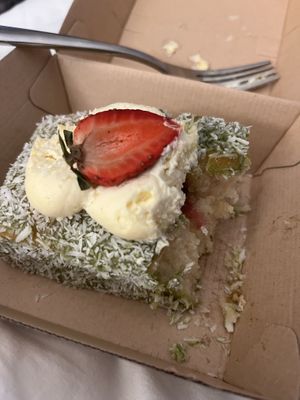 Matcha lamington   at The Shed Collective in Auckland