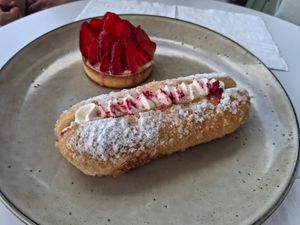 Strawberry tart and cream doughnut at Grey Lynn at Maison des Lys Pâtisserie in Auckland