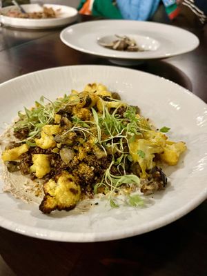 Herb Quinoa Bowl - with curried cauliflower, roasted eggplant, orange tahini and sunflower furkikake   #Veganuary at Jollity in Dayton