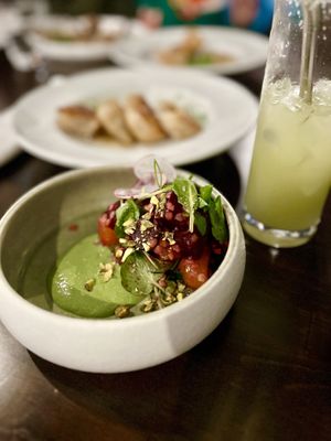 Beet Salad with smoked lentils, radish, pistachio and herb vegan yogurt #Veganuary at Jollity in Dayton