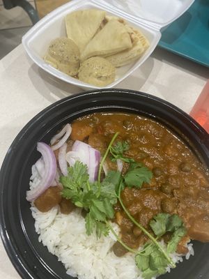 Chickpea masala, hummus, and pita  at Singh's Cafe Kabab Curry in Guam