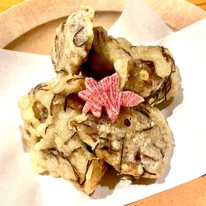 Agemono
shio konbu tempura battered sweet stem cauliflower and maitake at En Japanese Brasserie in New York City