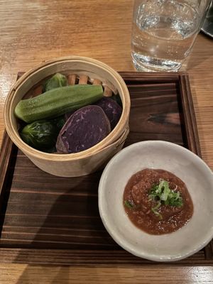 Steamed veggies & miso sauce at En Japanese Brasserie in New York City