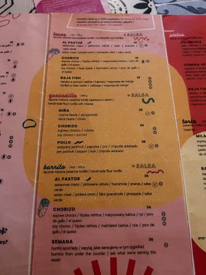 Menu  at La Papaya in Poznan